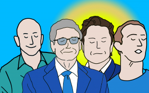 portrait Bill Gates, Jeff Bezoz, Elon Musk et Mark Zuckerberg