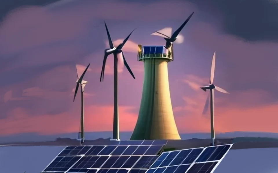 centrale électrique éolienne solaire nucléaire généré par craiyon