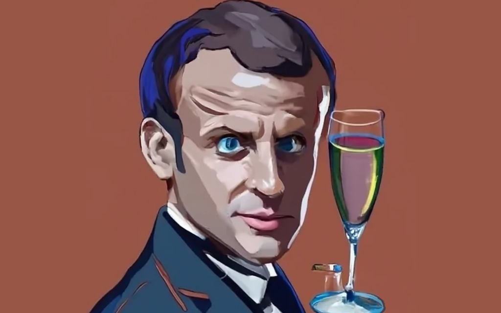 macron avec coupe de champagne généré par craiyon