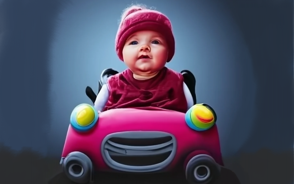 bébé conduisant une voiture généré par craiyon
