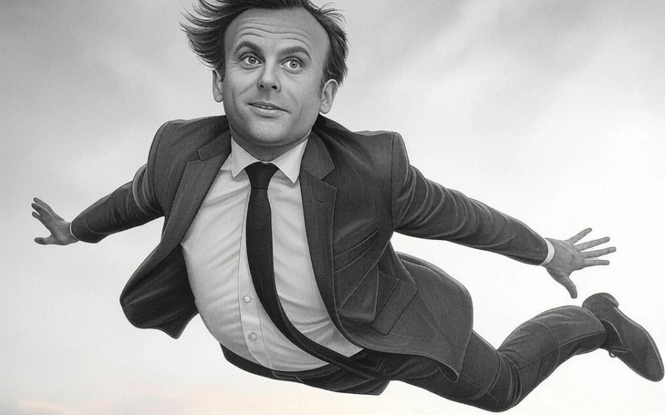 Emmanuel Macron en pleine chute libre, symbole de son record d’impopularité.