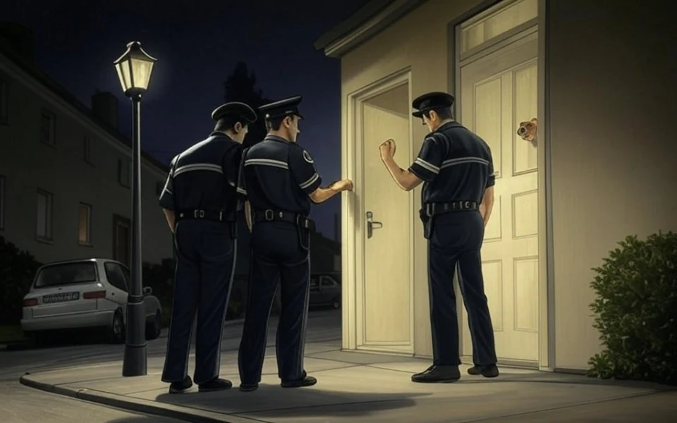 Des gendarmes réquisitionnant un médecin à domicile pour obligation de garde en France.