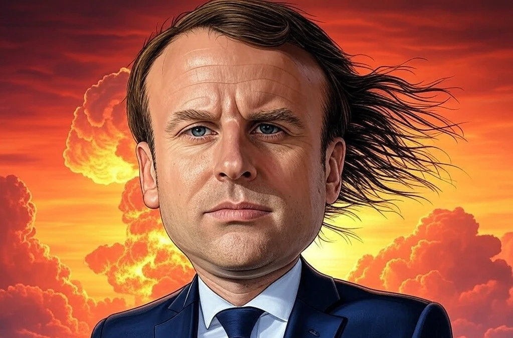 Emmanuel Macron proposant le partage de la dissuasion nucléaire française lors d'une conférence de presse.