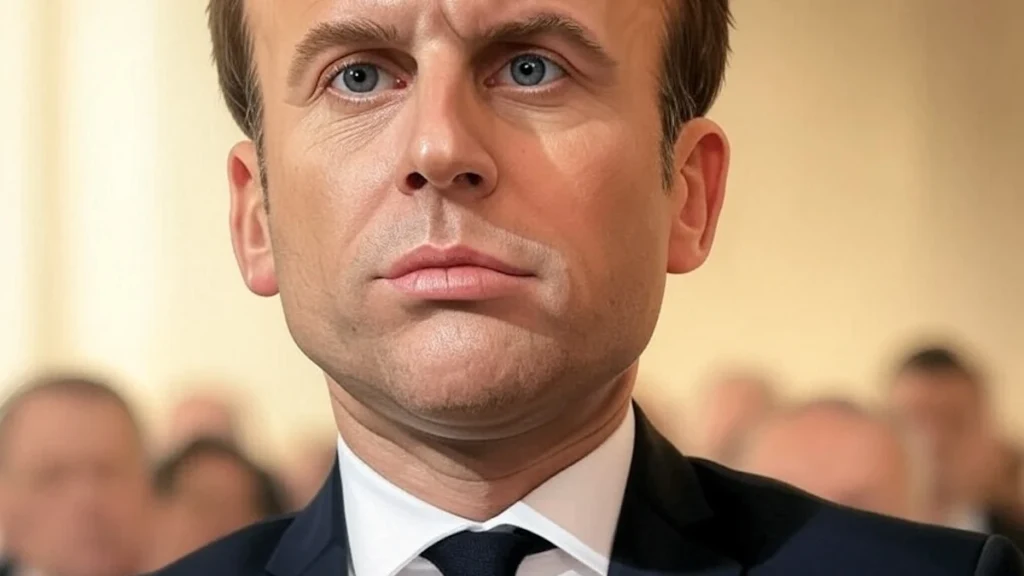 Emmanuel Macron lors de son allocution sur la situation en Ukraine, visage grave et ton solennel.