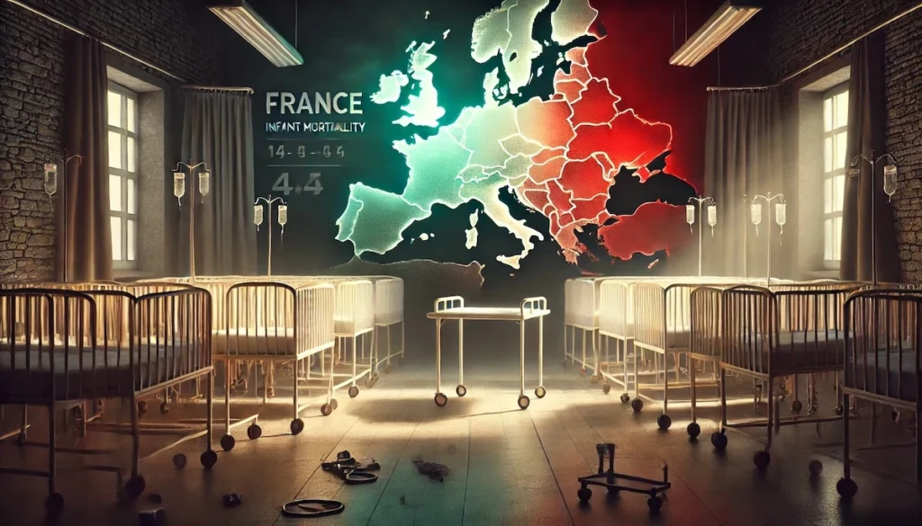 Graphique montrant la mortalité infantile élevée en France par rapport à l’Europe