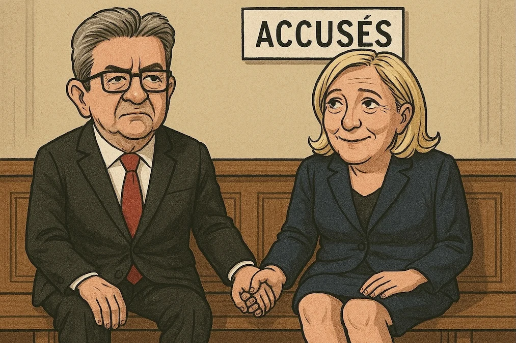 Jean-Luc Mélenchon et Marine Le Pen main dans la main, sur le banc des accusés