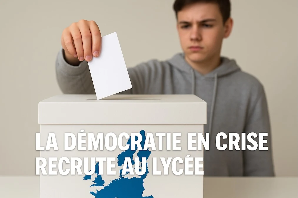 Vote à 16 ans en Europe, urne avec lycéen en arrière-plan