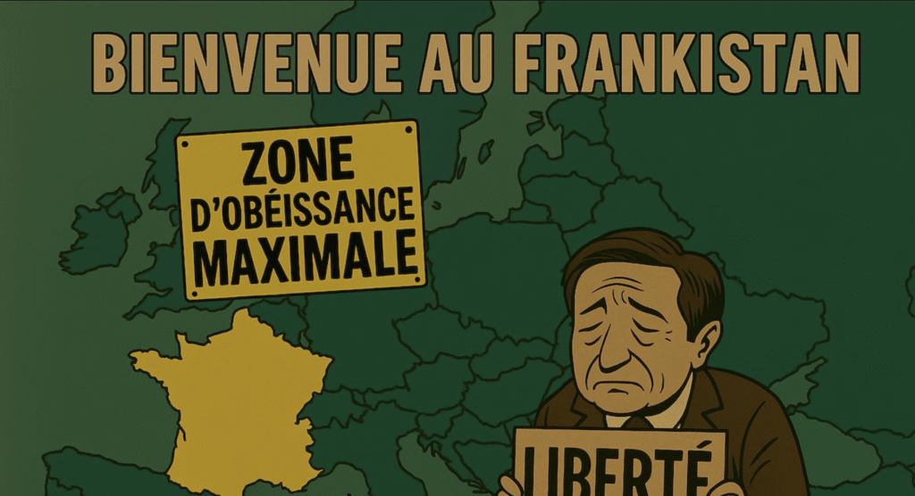 Carte de l’Europe avec la France en jaune, renommée Frankistan et signalée comme « zone d’obéissance maximale »