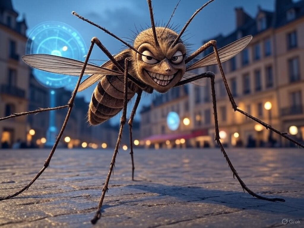 Illustration satirique du lâcher de moustiques stériles à Brive