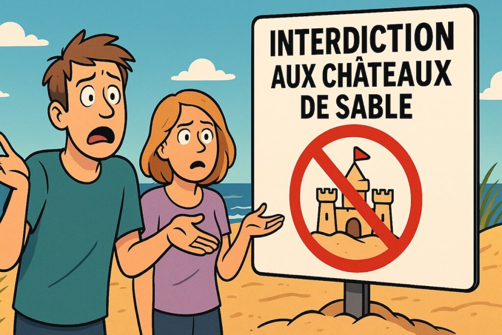 Panneau de plage interdisant les châteaux de sable pour préserver des insectes invisibles