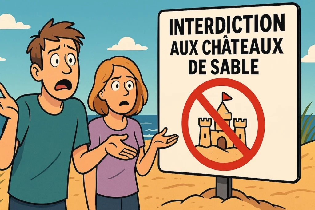 Panneau de plage interdisant les châteaux de sable pour préserver des insectes invisibles
