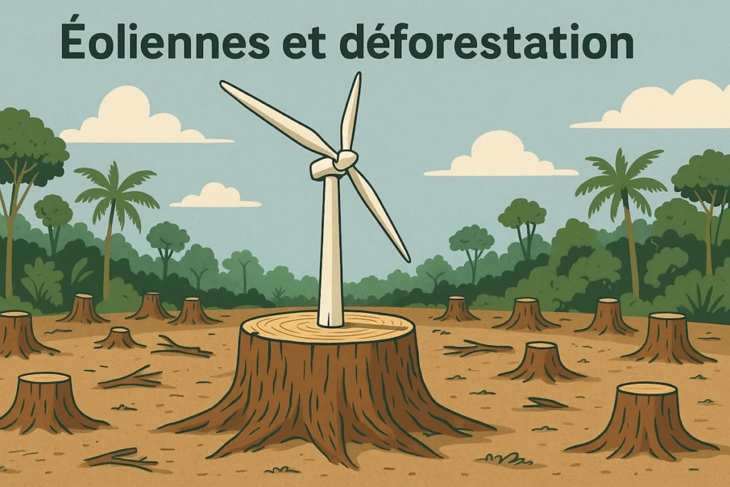 Éolienne géante plantée dans une clairière déboisée d’Amazonie