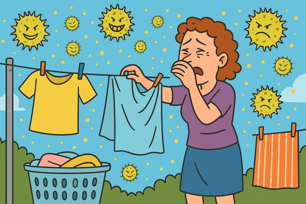 Étendre son linge dehors en été pourrait aggraver les allergies au pollen