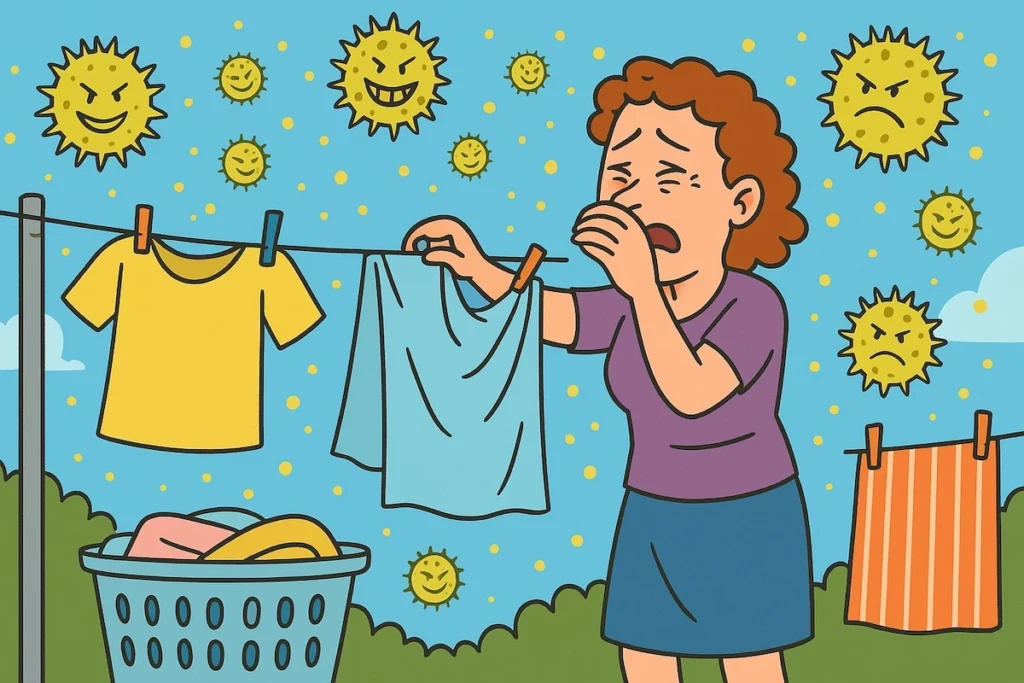 Étendre son linge dehors en été pourrait aggraver les allergies au pollen