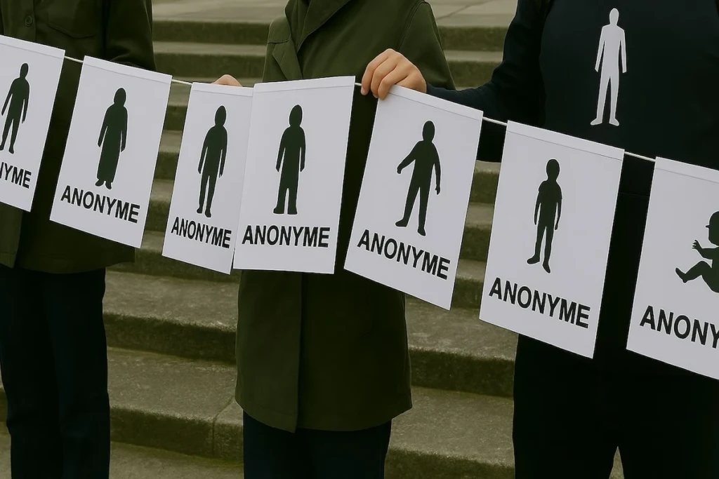 Manifestants tenant un cordon de 100 mètres avec 299 affiches contre Le Scouarnec