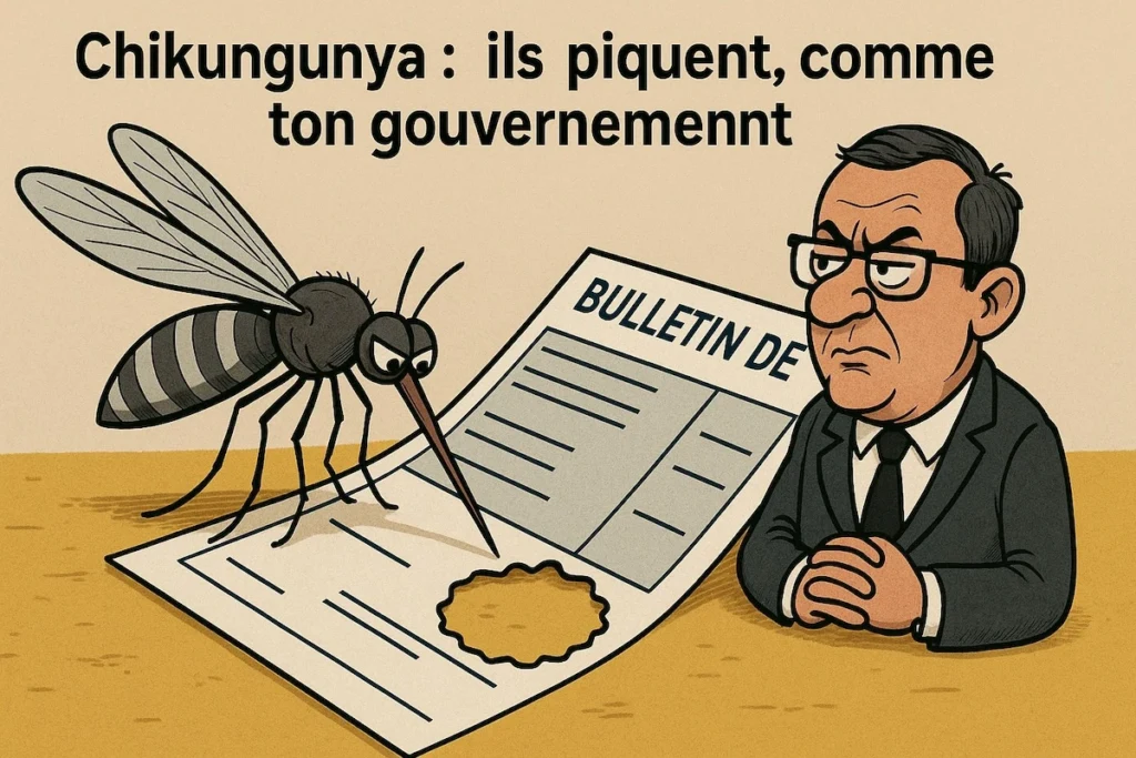 moustique tigre volant au-dessus d’un bulletin de paie troué