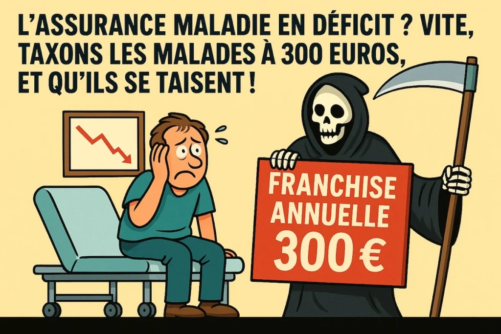Illustration sarcastique du déficit de l’assurance maladie et des franchises médicales proposées