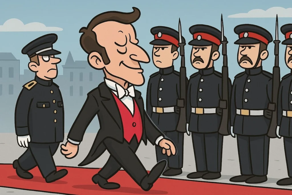 Macron en redingote devant la garde britannique au dîner du maire de Londres