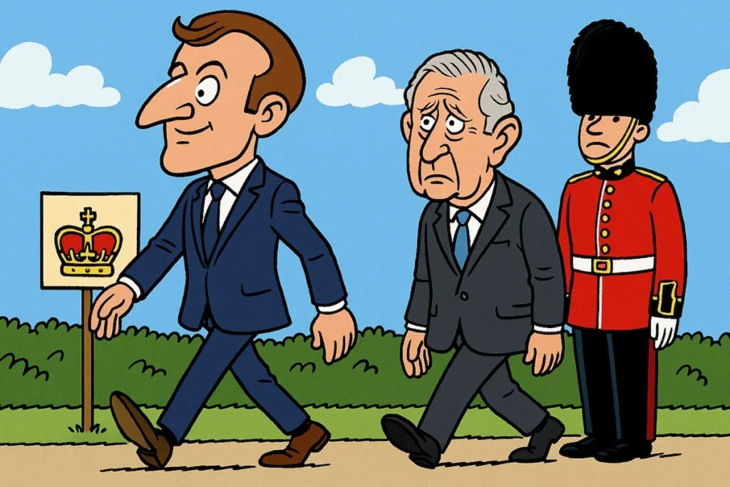 Emmanuel Macron marche devant le roi Charles III lors d’une cérémonie officielle