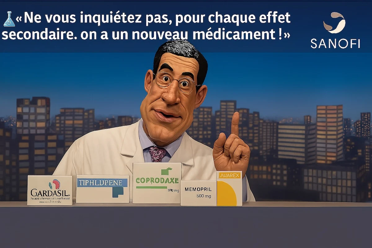Monsieur Sylvestre des Guignols évoquant les vaccins Sanofi