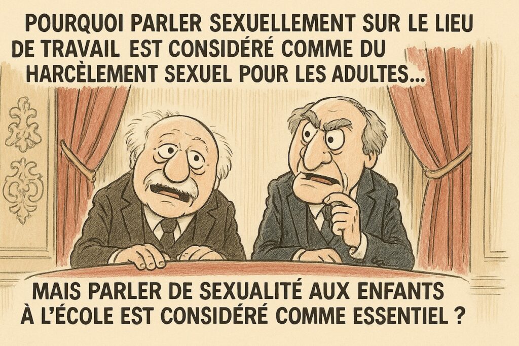 Deux vieux du Muppet Show ironisant sur sexualité, école et harcèlement.