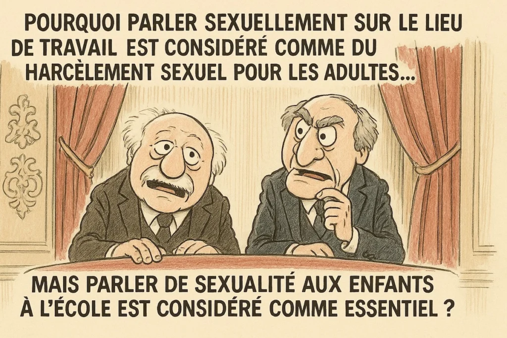 Deux vieux du Muppet Show ironisant sur sexualité, école et harcèlement.