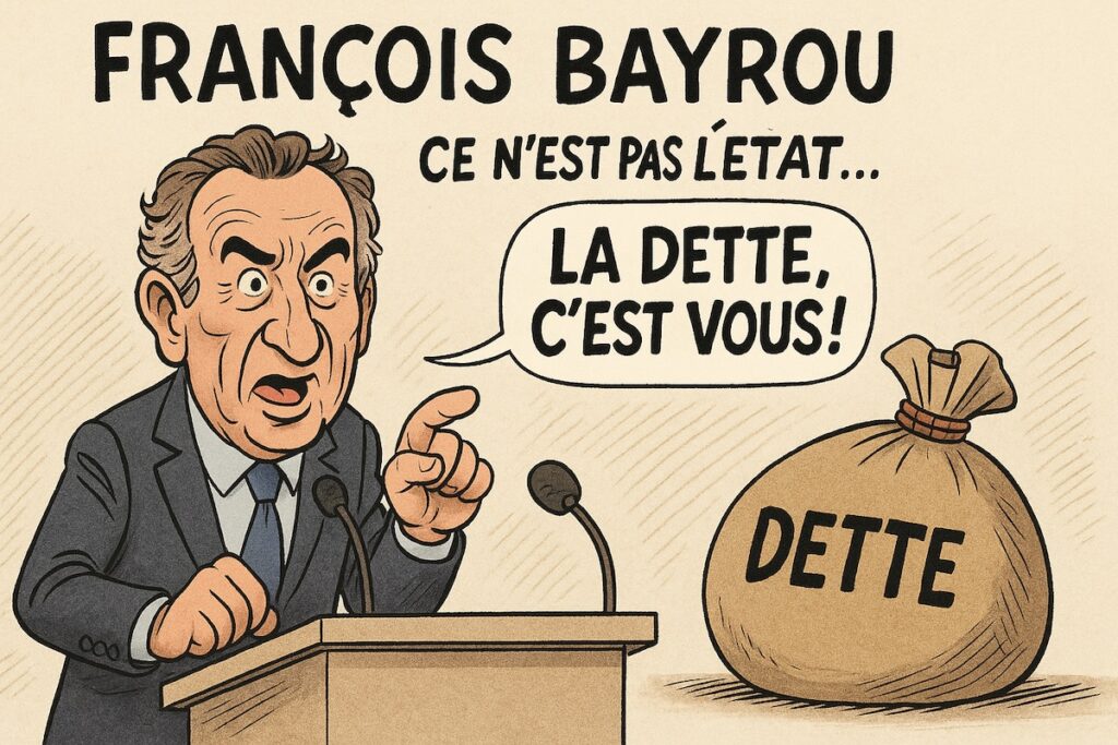 François Bayrou affirmant que la dette publique est la responsabilité des Français, pas de l’État.