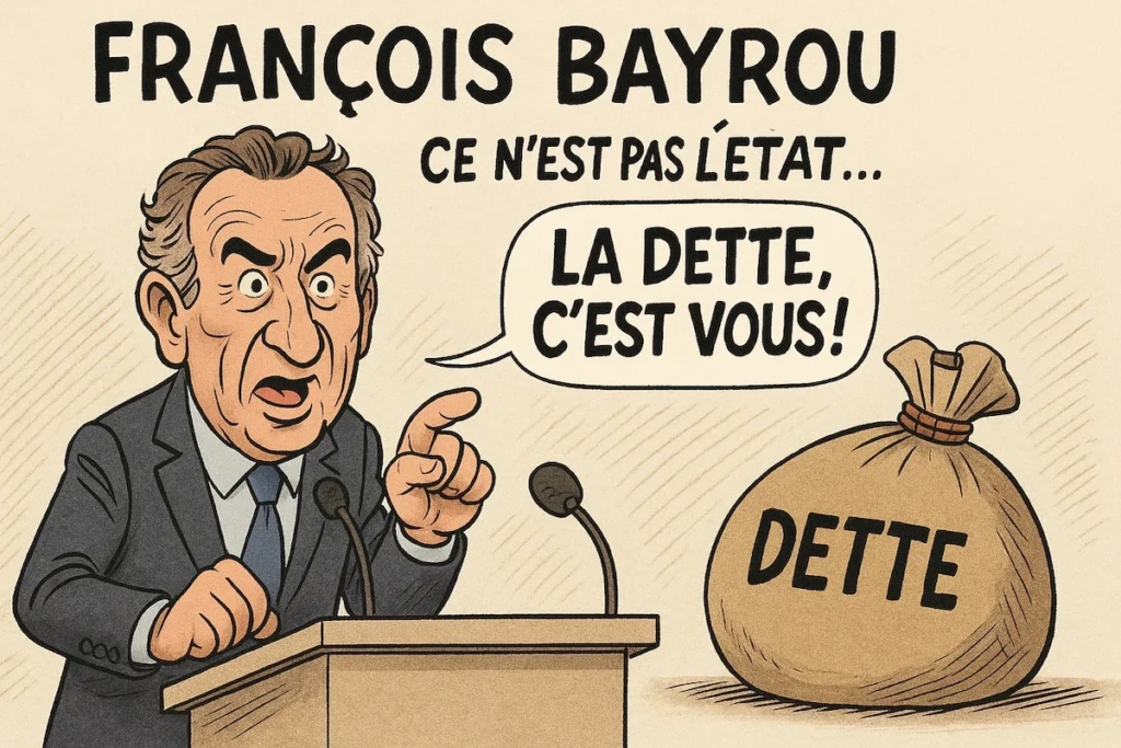 François Bayrou affirmant que la dette publique est la responsabilité des Français, pas de l’État.