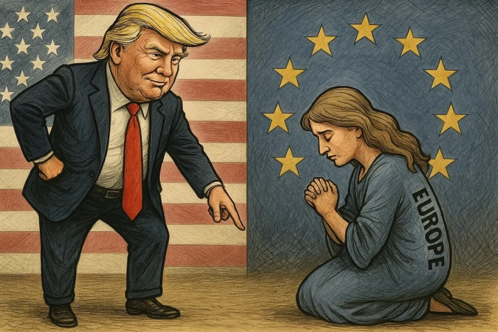 Europe agenouillée devant Trump, symbole de soumission politique