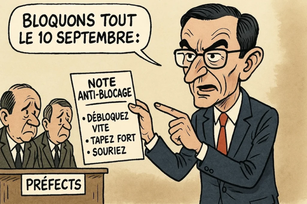 runo Retailleau en mode "anti-blocage", distribuant sa notice de répression