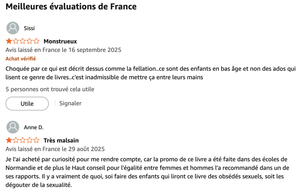 Capture écran des commentaire sur Amazon