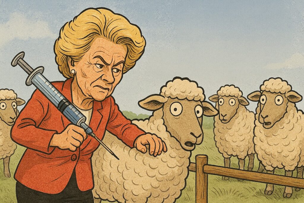 Ursula von der Leyen devant des seringues, symbole des vaccins Covid autorisés sans données complètes de sécurité