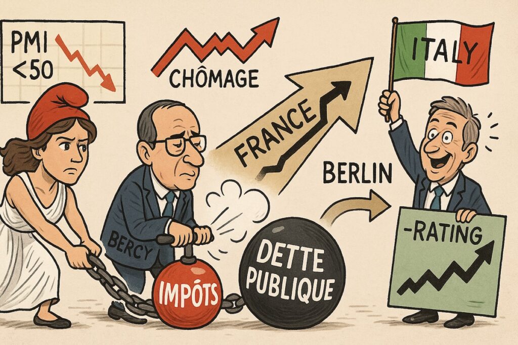 aricature dette publique, récession et chômage en France – analyse de Marc Touati
