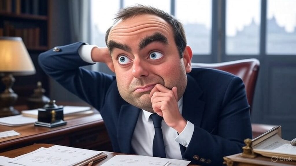 Sébastien Lecornu accusant l’hôpital d’être responsable du déficit public, caricature ironique.