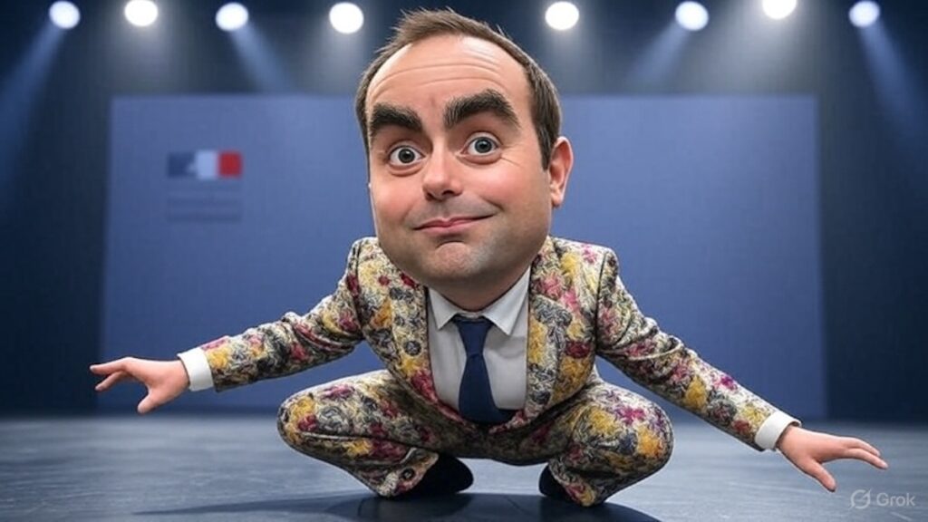 Caricature de Sébastien Lecornu faisant semblant de protéger des jours fériés qu’il n’a jamais supprimés.