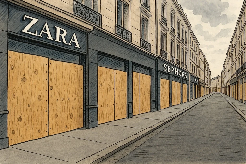Magasins barricadés sous Macron lors des manifestations en France