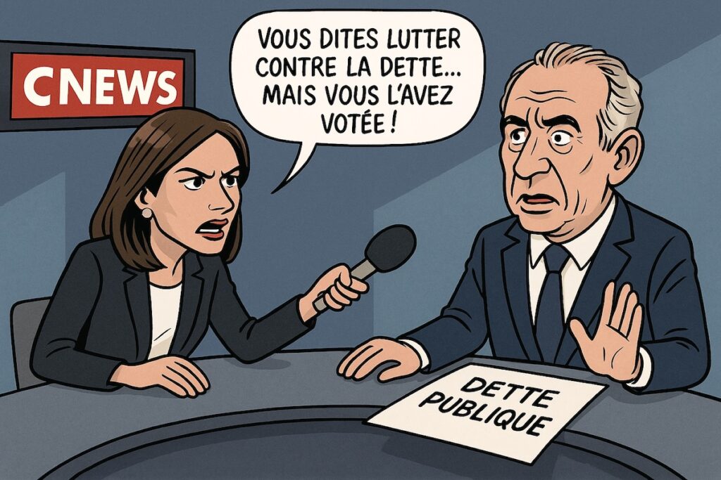 Sonia Mabrouk sur CNews mettant François Bayrou en difficulté sur la dette