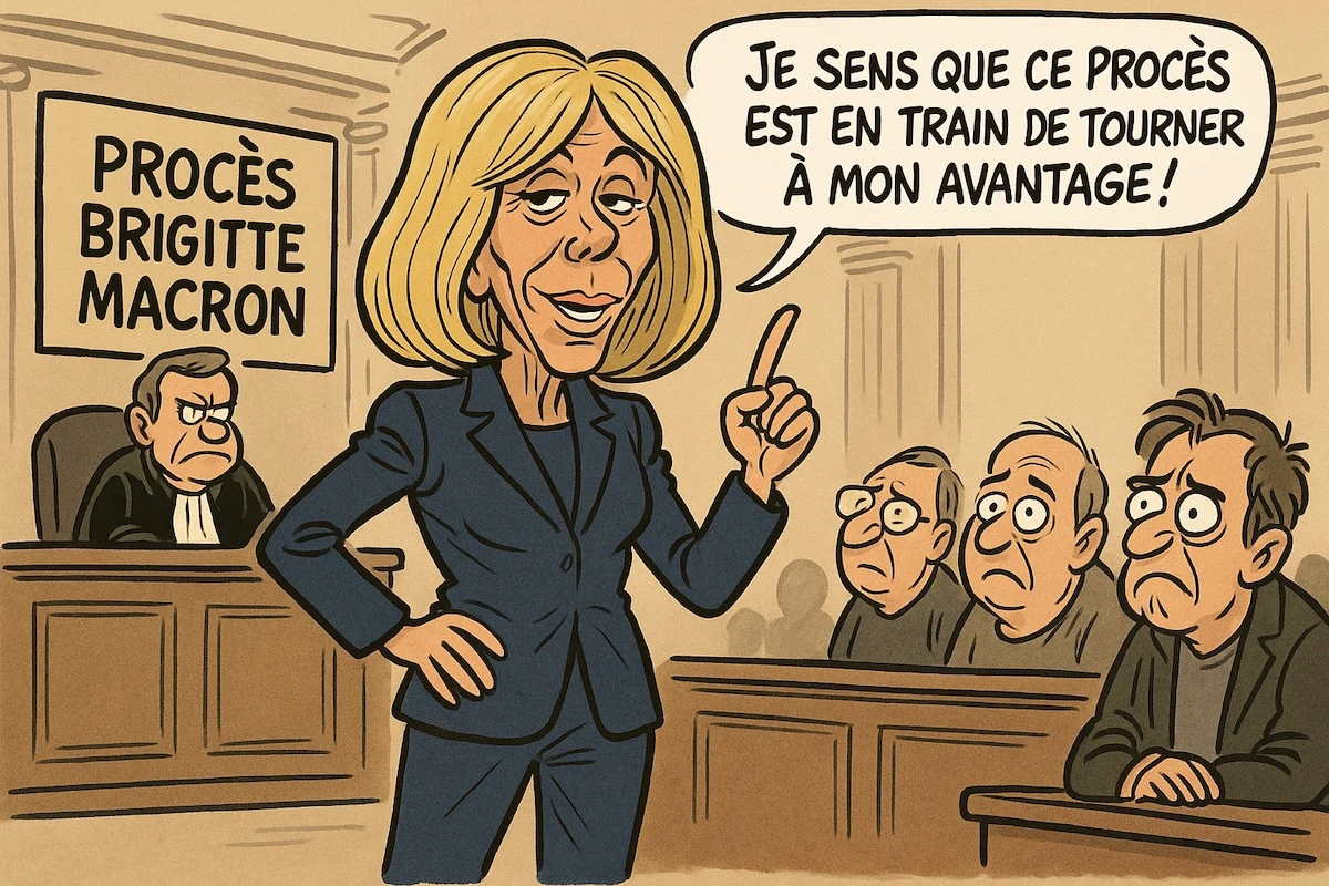 Procès Brigitte Macron, salle d’audience étriquée, public limité, justice politique et absente illustre.