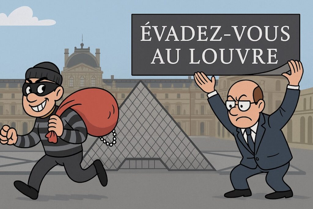 Capture du site du Louvre avant/après le braquage, avec le slogan “Évadez-vous au Louvre” effacé.
