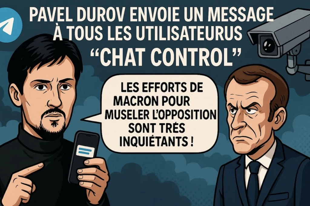 Capture du message Telegram envoyé par Pavel Durov à tous les utilisateurs pour dénoncer le projet Chat Control soutenu par Macron.