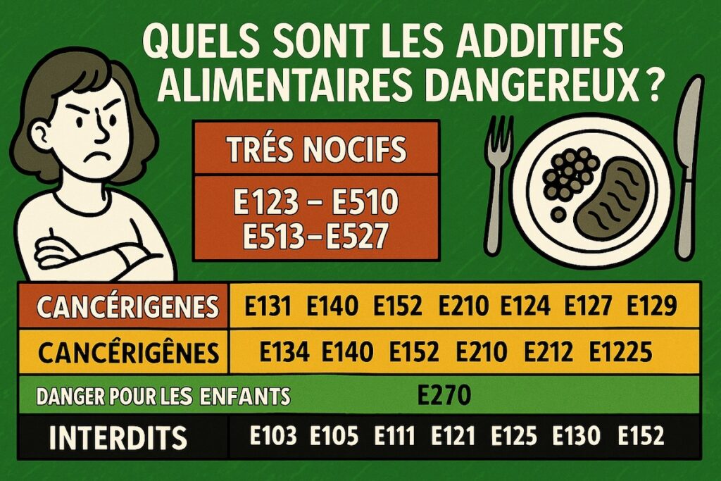 Tableau des additifs alimentaires dangereux classés par niveau de risque