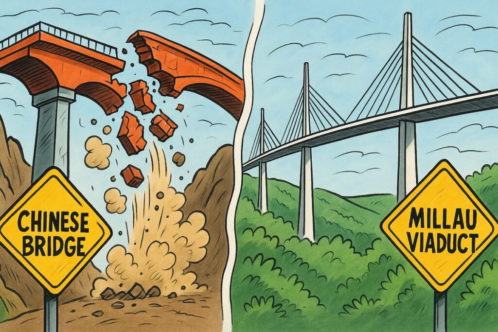 Effondrement partiel du pont Hongqi comparé au viaduc de Millau