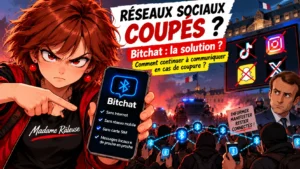 Madame Râleuse présente Bitchat, une application pour communiquer sans Internet pendant les manifestations et les coupures de réseaux sociaux.