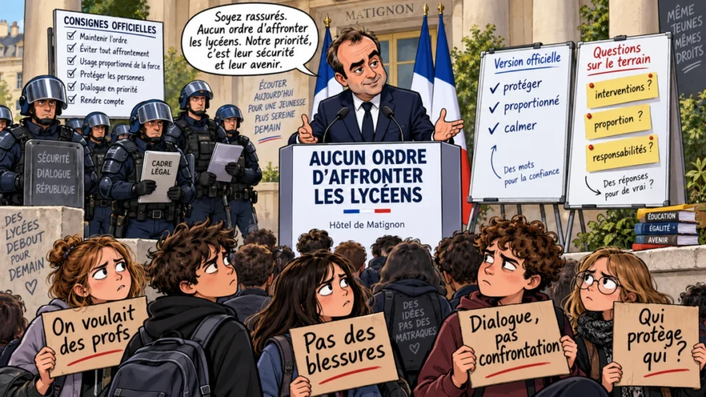 lecornu affirme que les force de l'ordre n'ont pas recu d'ordre d'affrontement avec les lyceens