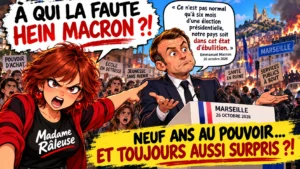 Madame Râleuse interpelle Emmanuel Macron sur la colère des Français et ses déclarations du 26 octobre 2026 à Marseille.
